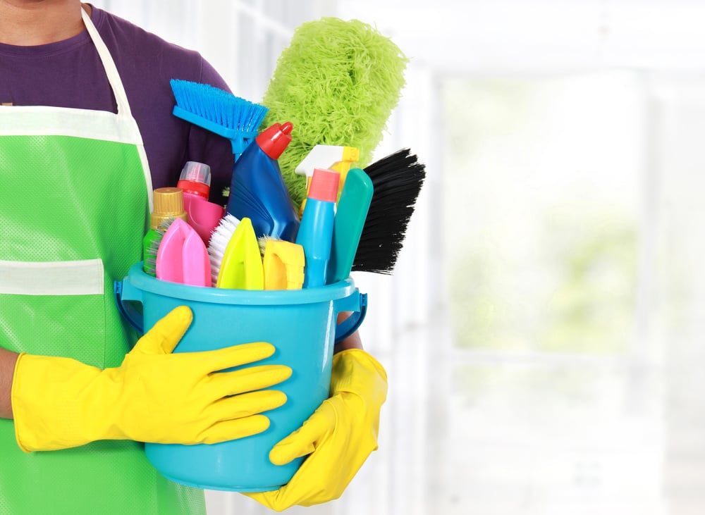 Portrait of man with cleaning equipment